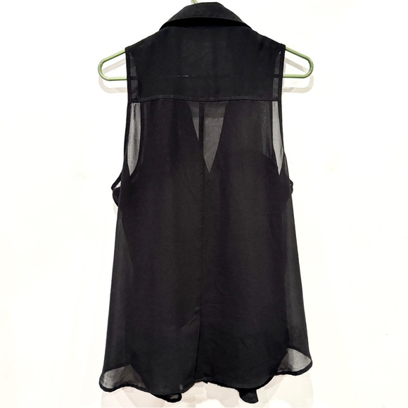 Forever 21 Sleeveless Black Sheer Button-Up Blouse with Collar Women’s Size XL - Picture 5 of 9